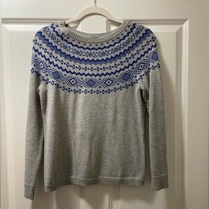 Adorable Talbots Blue and Grey Knit Holiday Winter Sweater Cotton Blend P Small